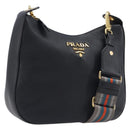 PRADA Shoulder Bag Leather Black Gold Auth ka7084V-1