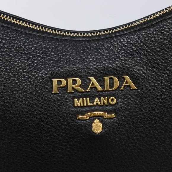 PRADA Shoulder Bag Leather Black Gold Auth ka7084V