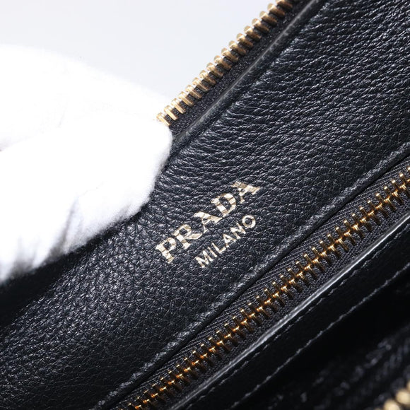 PRADA Shoulder Bag Leather Black Gold Auth ka7084V
