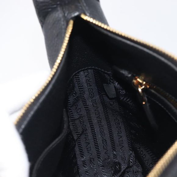PRADA Shoulder Bag Leather Black Gold Auth ka7084V
