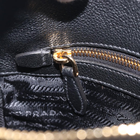 PRADA Shoulder Bag Leather Black Gold Auth ka7084V