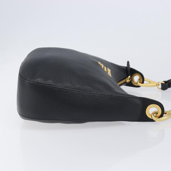 PRADA Shoulder Bag Leather Black Gold Auth ka7084V