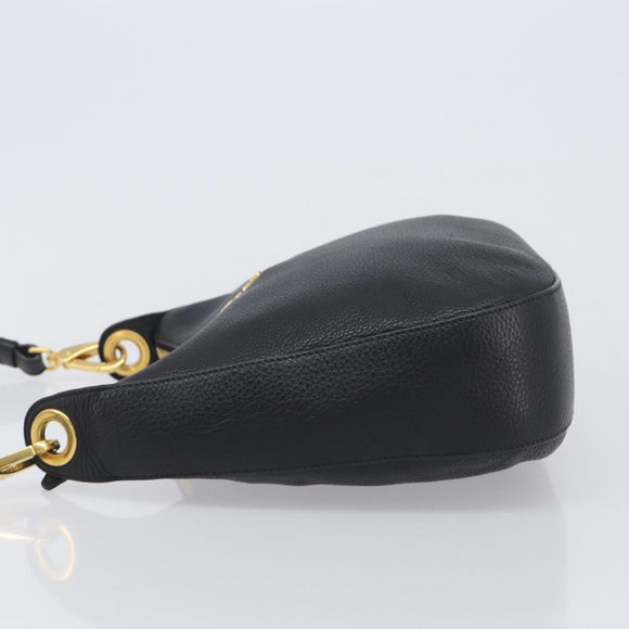 PRADA Shoulder Bag Leather Black Gold Auth ka7084V