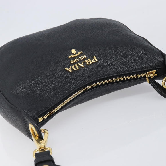 PRADA Shoulder Bag Leather Black Gold Auth ka7084V