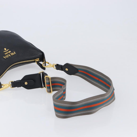 PRADA Shoulder Bag Leather Black Gold Auth ka7084V