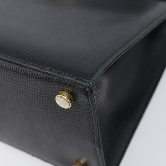 Salvatore Ferragamo Vala Hand Bag Leather Embossed Black Gold Auth ka7088
