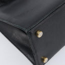 Salvatore Ferragamo Vala Hand Bag Leather Embossed Black Gold Auth ka7088-11