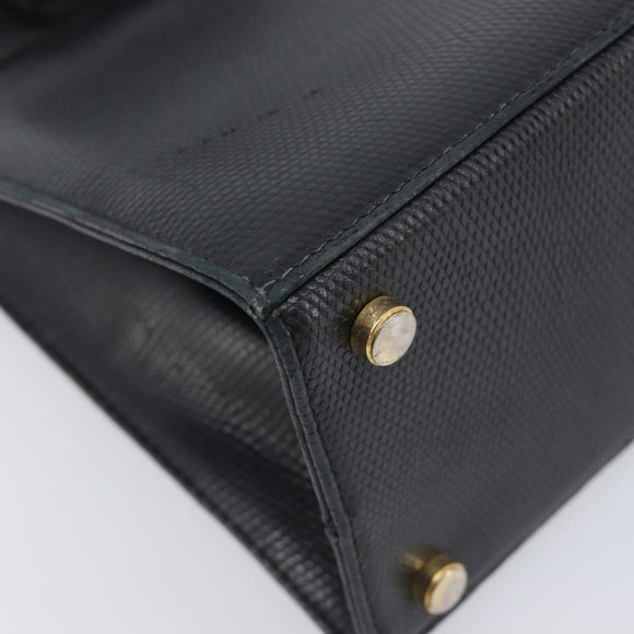 Salvatore Ferragamo Vala Hand Bag Leather Embossed Black Gold Auth ka7088