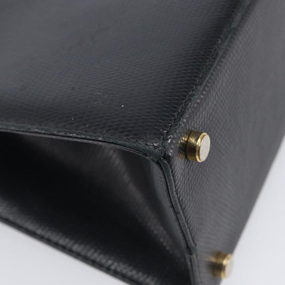 Salvatore Ferragamo Vala Hand Bag Leather Embossed Black Gold Auth ka7088