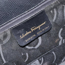 Salvatore Ferragamo Vala Hand Bag Leather Embossed Black Gold Auth ka7088-15