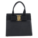 Salvatore Ferragamo Vala Hand Bag Leather Embossed Black Gold Auth ka7088-2