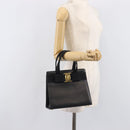 Salvatore Ferragamo Vala Hand Bag Leather Embossed Black Gold Auth ka7088-21