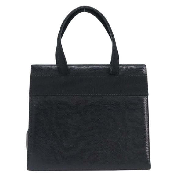 Salvatore Ferragamo Vala Hand Bag Leather Embossed Black Gold Auth ka7088