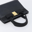 Salvatore Ferragamo Vala Hand Bag Leather Embossed Black Gold Auth ka7088-6