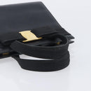 Salvatore Ferragamo Vala Hand Bag Leather Embossed Black Gold Auth ka7088-7