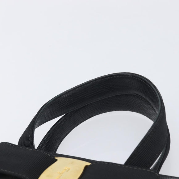 Salvatore Ferragamo Vala Hand Bag Leather Embossed Black Gold Auth ka7088
