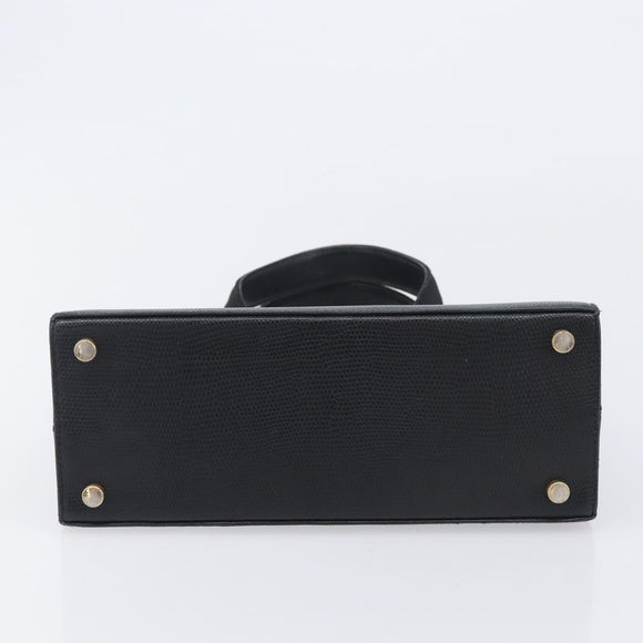 Salvatore Ferragamo Vala Hand Bag Leather Embossed Black Gold Auth ka7088