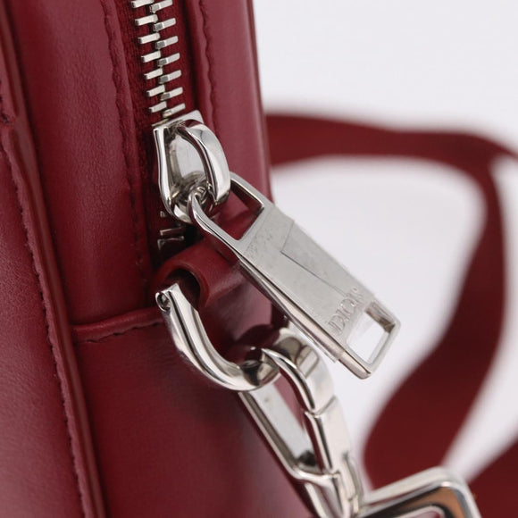 Christian Dior Trotter Canvas Oblique Galaxy Bag Leather Red Silver Auth ka7091M