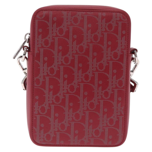Christian Dior Trotter Canvas Oblique Galaxy Bag Leather Red Silver Auth ka7091M