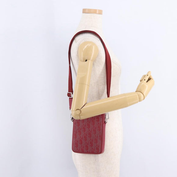 Christian Dior Trotter Canvas Oblique Galaxy Bag Leather Red Silver Auth ka7091M