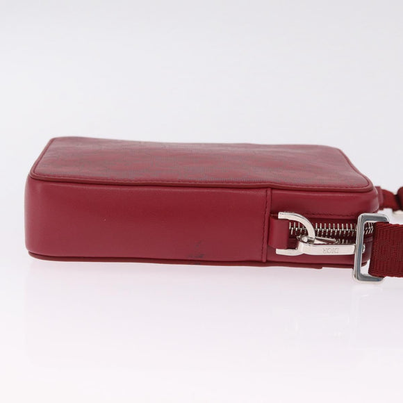 Christian Dior Trotter Canvas Oblique Galaxy Bag Leather Red Silver Auth ka7091M