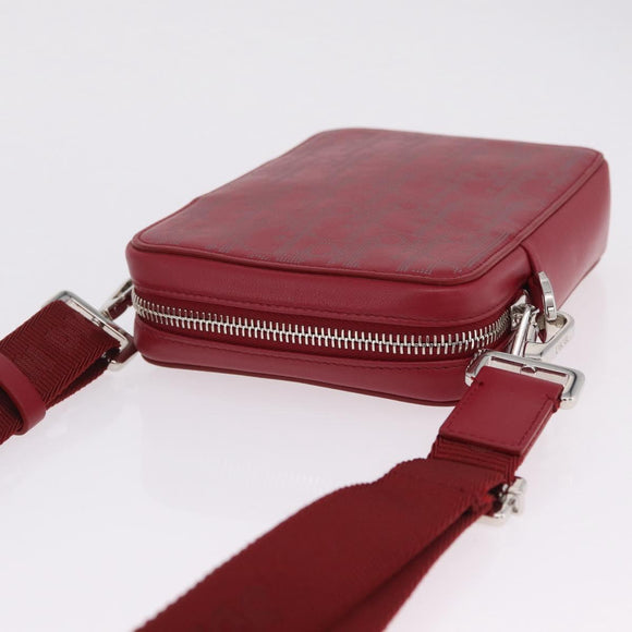 Christian Dior Trotter Canvas Oblique Galaxy Bag Leather Red Silver Auth ka7091M