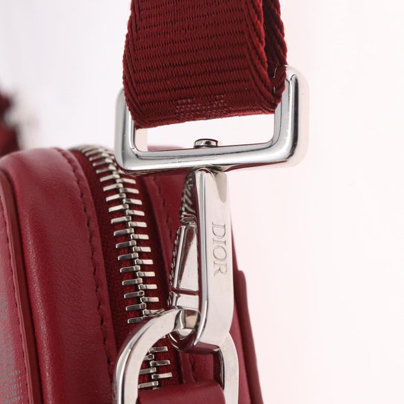 Christian Dior Trotter Canvas Oblique Galaxy Bag Leather Red Silver Auth ka7091M