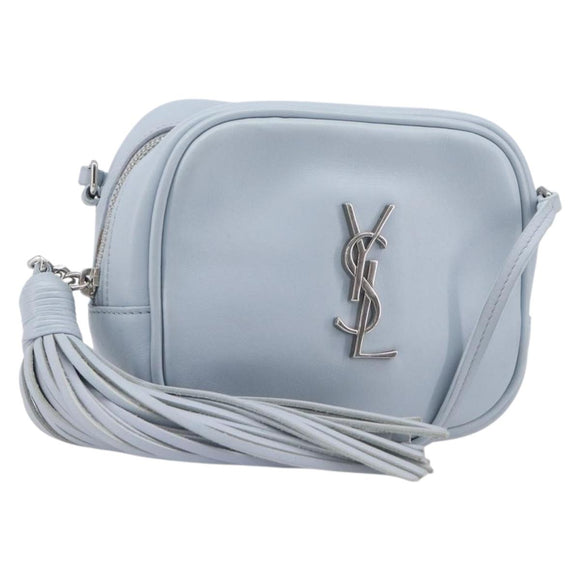 Saint Laurent Blogger Shoulder Bag Leather Light Blue Silver Auth ka7092A