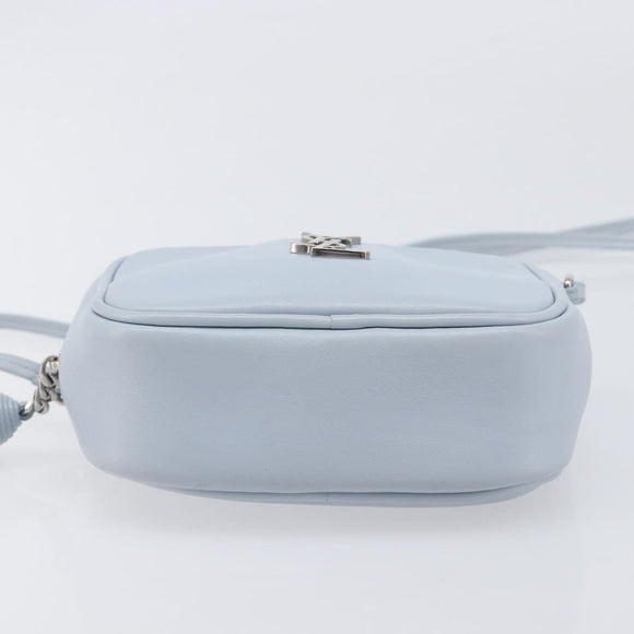 Saint Laurent Blogger Shoulder Bag Leather Light Blue Silver Auth ka7092A