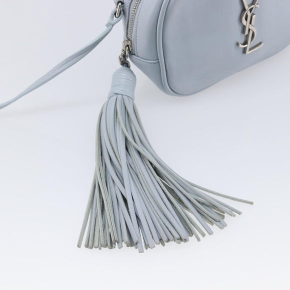 Saint Laurent Blogger Shoulder Bag Leather Light Blue Silver Auth ka7092A