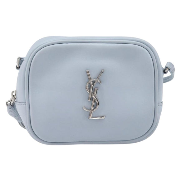 Saint Laurent Blogger Shoulder Bag Leather Light Blue Silver Auth ka7092A