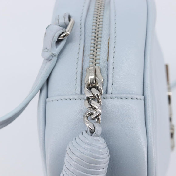 Saint Laurent Blogger Shoulder Bag Leather Light Blue Silver Auth ka7092A