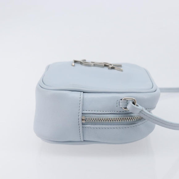 Saint Laurent Blogger Shoulder Bag Leather Light Blue Silver Auth ka7092A
