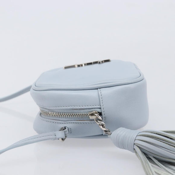 Saint Laurent Blogger Shoulder Bag Leather Light Blue Silver Auth ka7092A