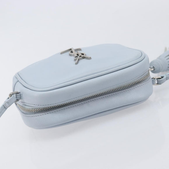 Saint Laurent Blogger Shoulder Bag Leather Light Blue Silver Auth ka7092A
