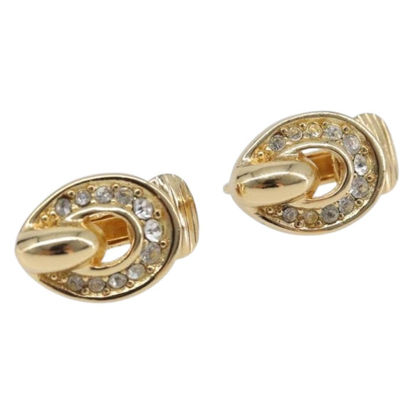 Christian Dior Rhinestone Earring Metal Gold Tone Auth ka7095