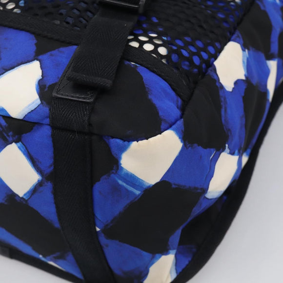 CHANEL Airline Backpack Nylon Blue Silver CC Auth ka7106V