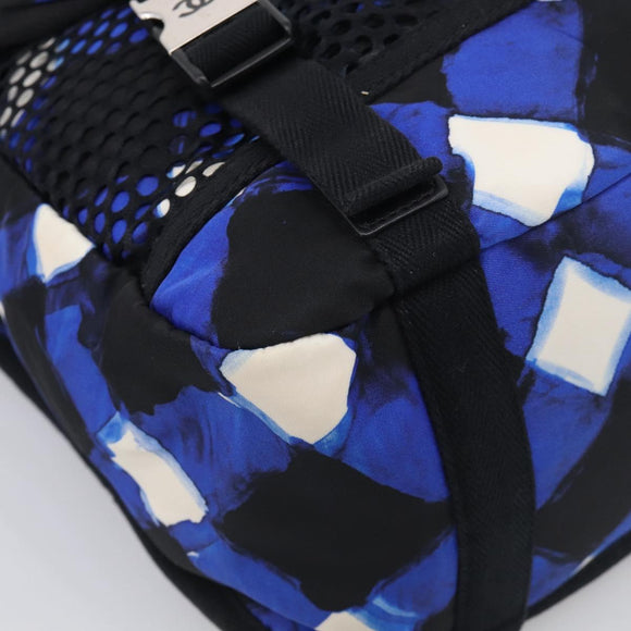CHANEL Airline Backpack Nylon Blue Silver CC Auth ka7106V