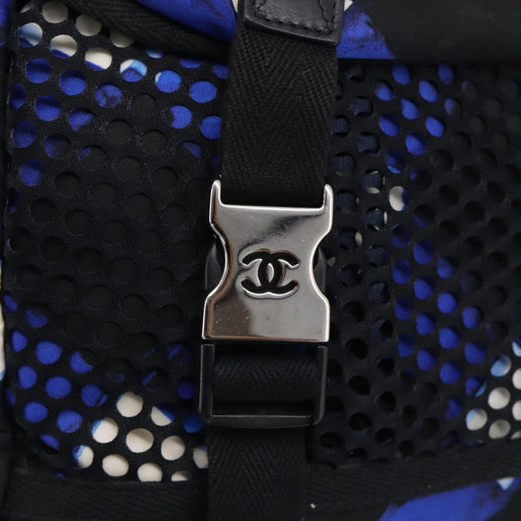 CHANEL Airline Backpack Nylon Blue Silver CC Auth ka7106V