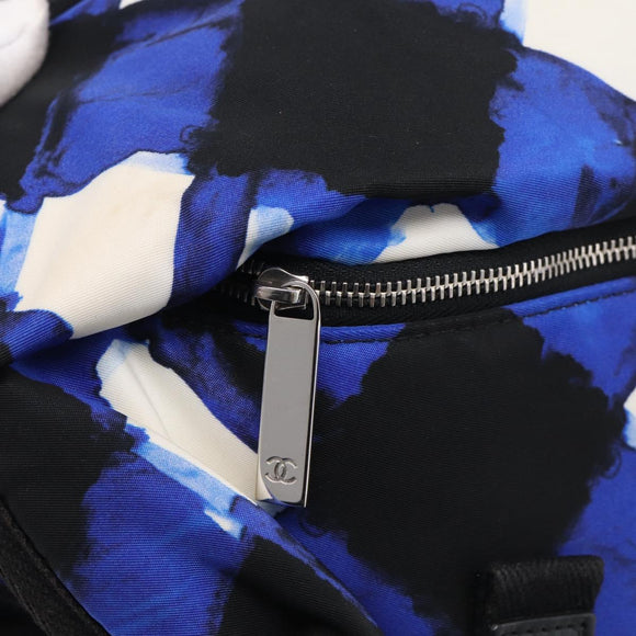 CHANEL Airline Backpack Nylon Blue Silver CC Auth ka7106V