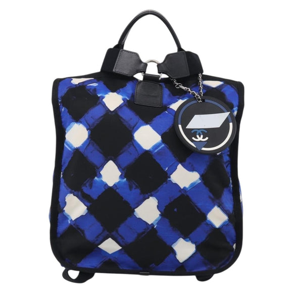 CHANEL Airline Backpack Nylon Blue Silver CC Auth ka7106V