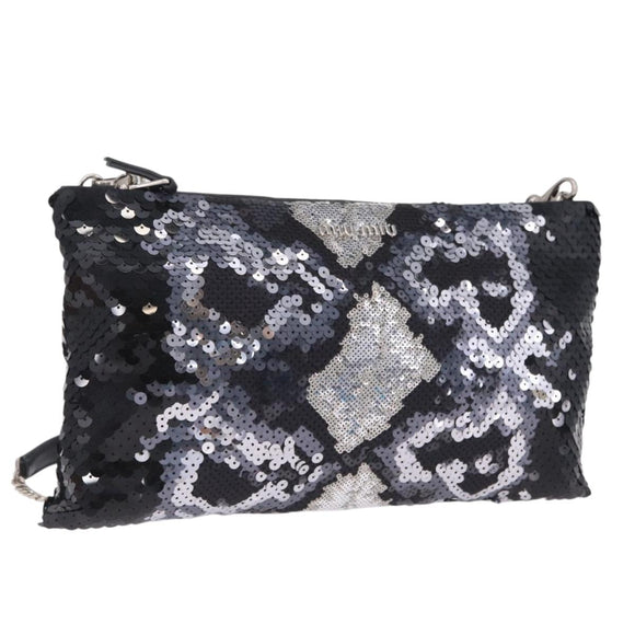 Miu Miu Shoulder Bag Sequin Black Silver Auth ka7107V