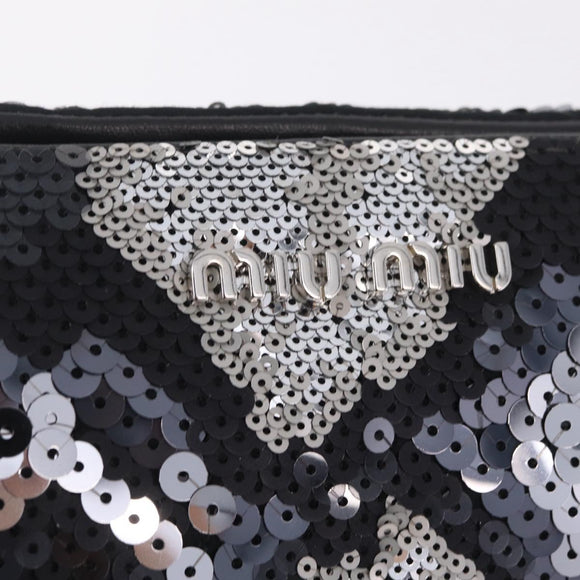 Miu Miu Shoulder Bag Sequin Black Silver Auth ka7107V
