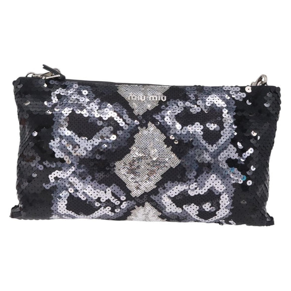 Miu Miu Shoulder Bag Sequin Black Silver Auth ka7107V
