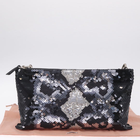 Miu Miu Shoulder Bag Sequin Black Silver Auth ka7107V