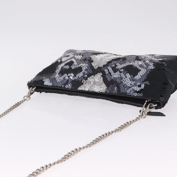 Miu Miu Shoulder Bag Sequin Black Silver Auth ka7107V