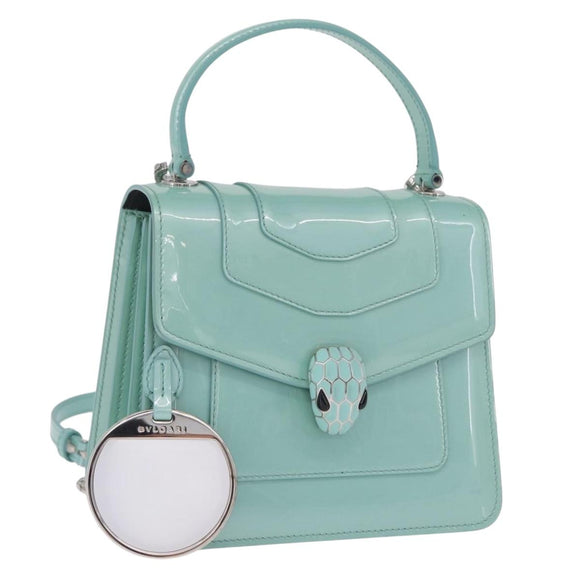 BVLGARI Serpenti Forever Top Handle Bag Patent Leather 2way Green Auth ka7108M