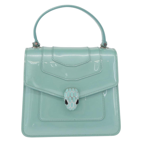 BVLGARI Serpenti Forever Top Handle Bag Patent Leather 2way Green Auth ka7108M
