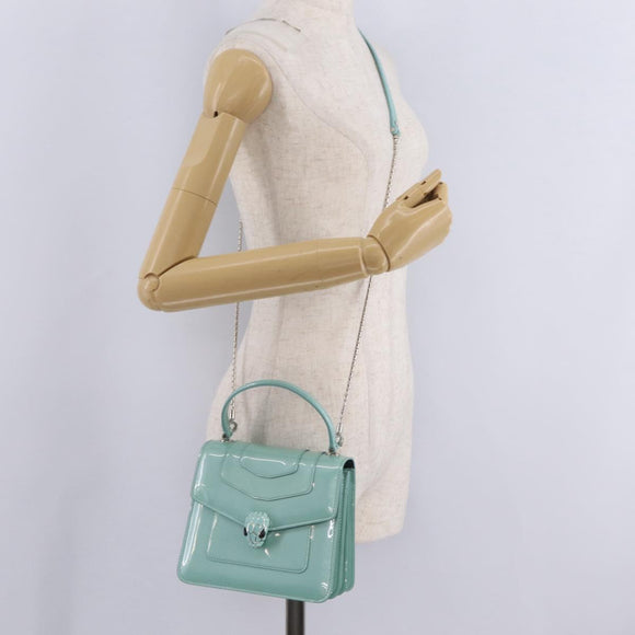 BVLGARI Serpenti Forever Top Handle Bag Patent Leather 2way Green Auth ka7108M