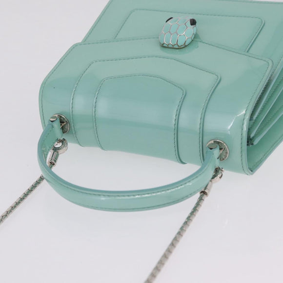 BVLGARI Serpenti Forever Top Handle Bag Patent Leather 2way Green Auth ka7108M